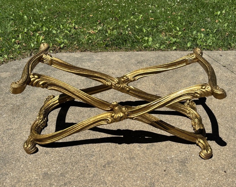 Vintage Francisco Hurtado Spanish Regency Giltwood Coffee Table X Base Stand