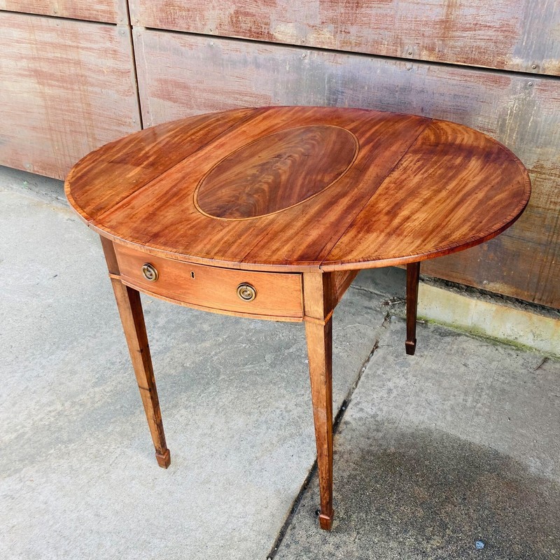 Antique New England Drop Leaf Table, Walnut Satinwood Brass Pembroke Table gallery