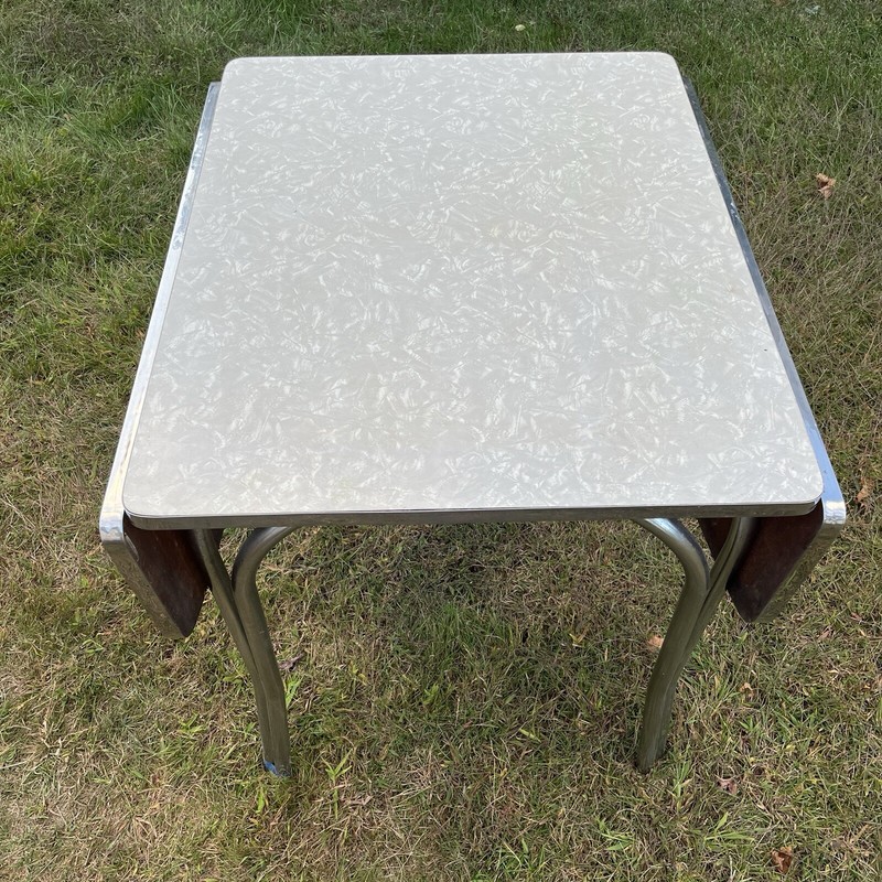 Rare Vintage Cracked Ice Chrome Leg Dining Table w/Drop Leafs gallery