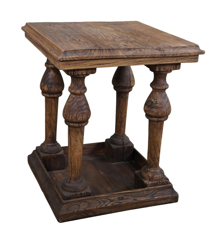 English Weathered Oak Farmhouse Pedestal Side Table Plant Sculpture Stand 28″