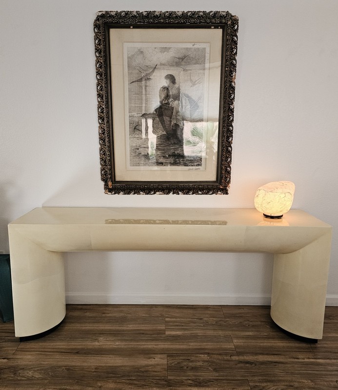MCM Goatskin Long Chic Lacquered Console Table Karl Springer Style 72"x18"x30"