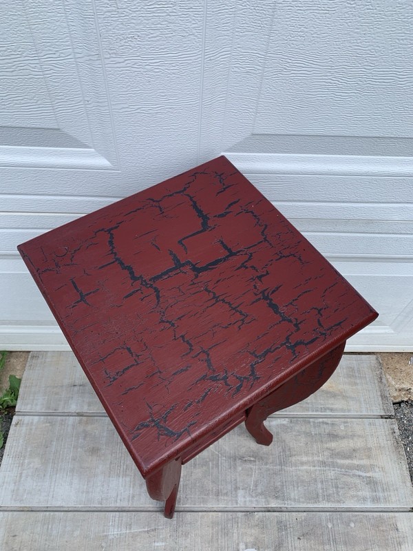 Vintage Red Distressed Crackle Paint Accent Side Table w/Curved Legs Plant Stand gallery