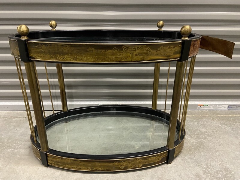 Bernhard Rohne for Mastercraft Etched Brass Oval Table NEEDS MINOR RESTORATION