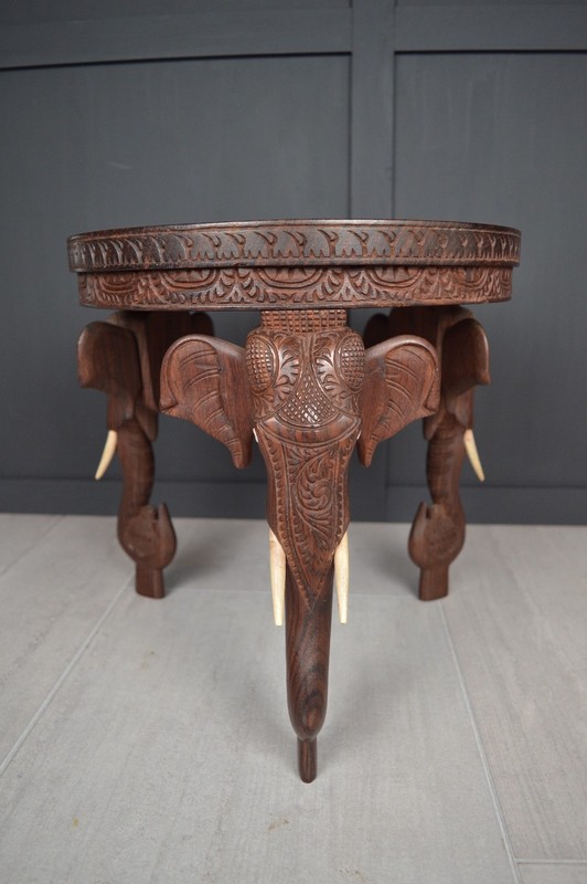 Antique 19/20th Century Burmese Anglo Indian Carved Elephant Table
