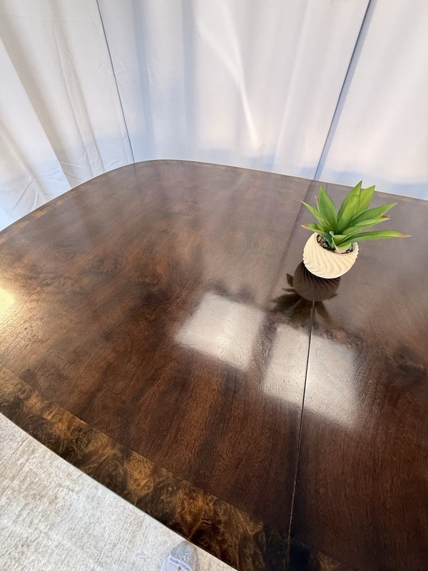 Mastercraft Burl Wood Walnut Dining Table With 2 X 20 Inch Leafs. No Reserve. gallery