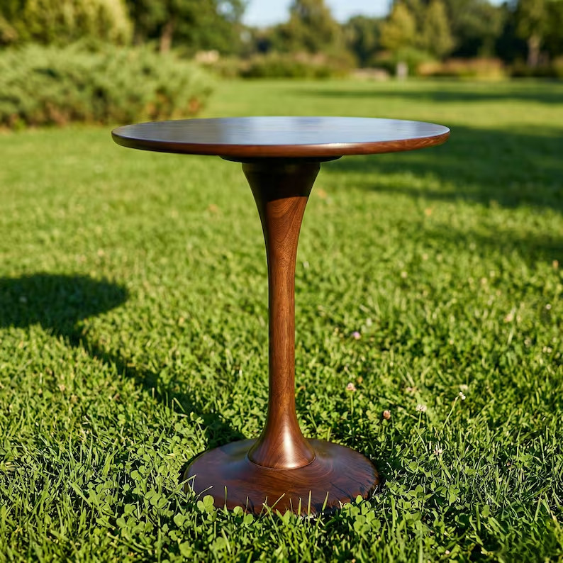 Mid-Century Modern Tulip Side Table | Walnut Pedestal End Table, Detachable Desi gallery