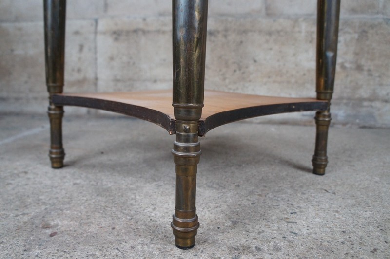 Mid Century French Empire Style Oak & Brass Round Gueridon Side End Table 25" gallery