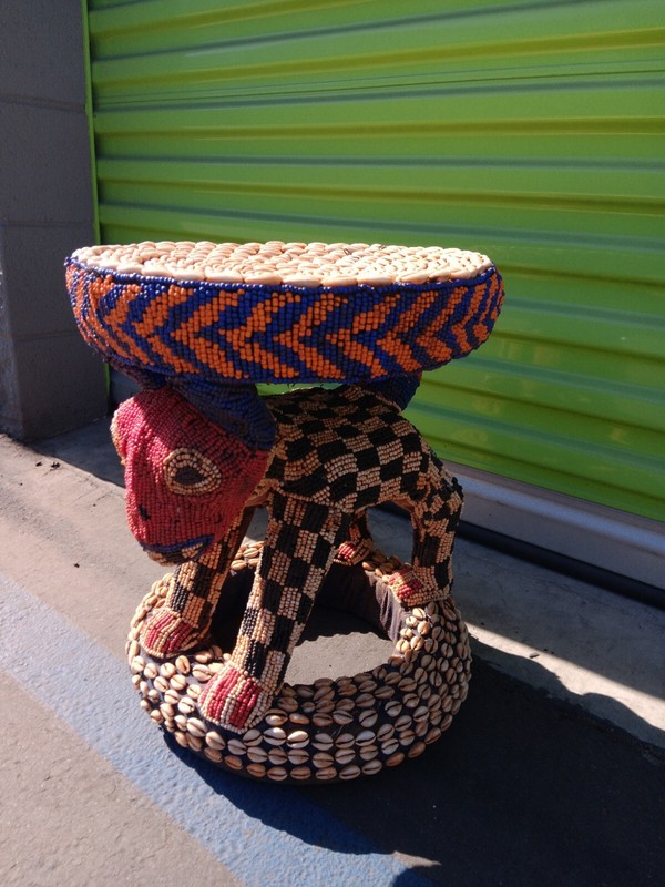 Med Nobility Beaded Wood Bamileke Throne /Table/ Stool Cameroon 14"w 18"×15" D gallery