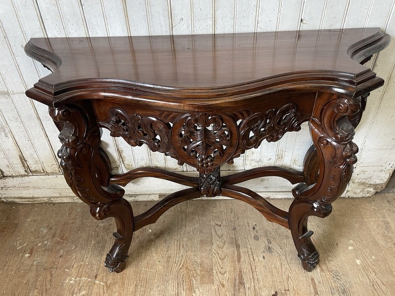 Vintage Ornately Carved Side Hall Table Mahogany TV stand gallery