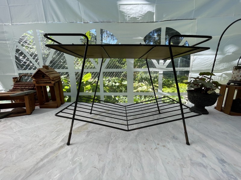 MCM VTG 1950s side table magazine rack plant retro metal frame laminate top gallery