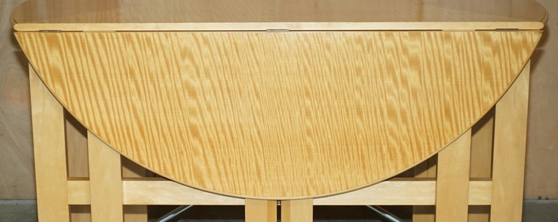STUNNING ANDREW VARAH SATINWOOD WALNUT ROUND EXTENDING DINING TABLE WITH DRAWERS gallery