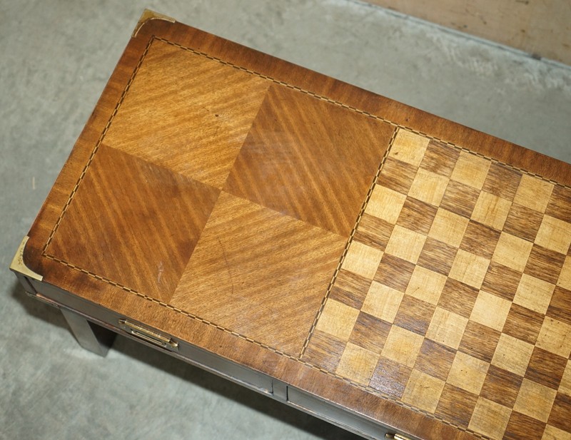 VINTAGE CHESS BOARD COFFEE TABLE WITH INTERNAL STORAGE DRAWERS FOR CHESS PIECES gallery