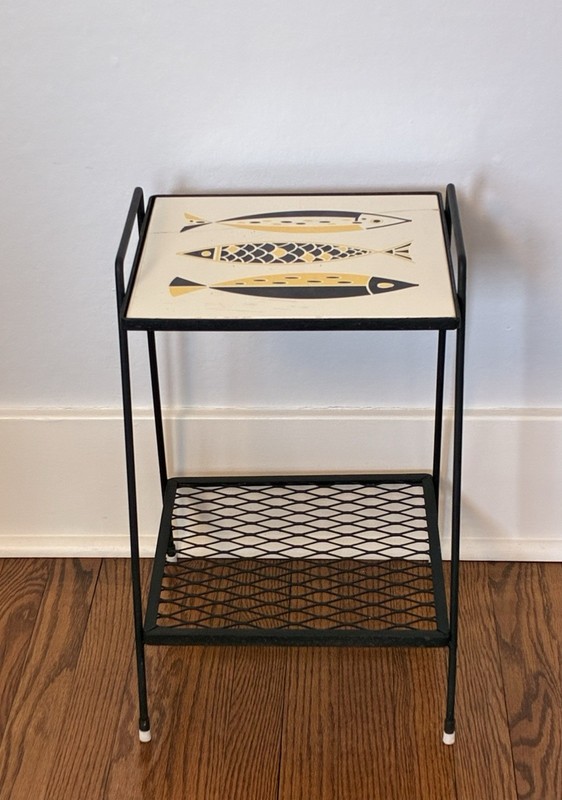 Mid Century Modern Wrought Iron Tile Top Atomic Fish Germany End Accent Table gallery