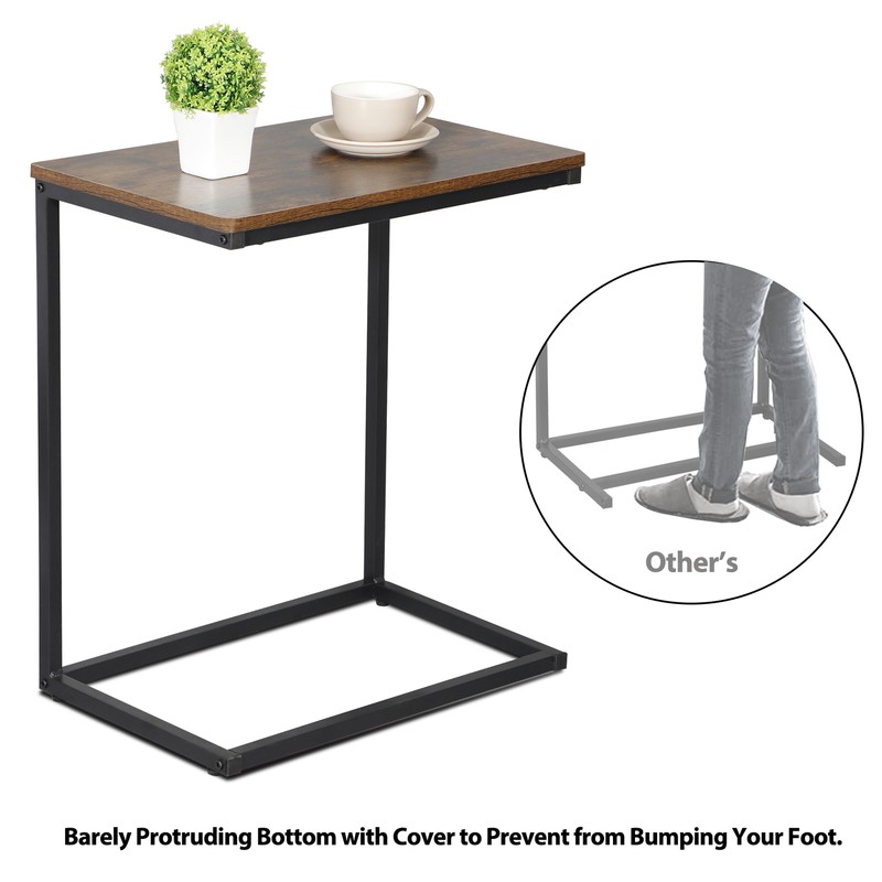 C-Shaped Side Table Couch Sofa End Table for TV Trays Living Room Rustic Brown gallery