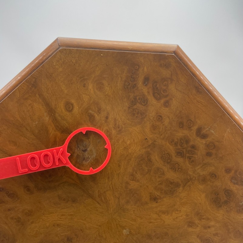 BAKER FURNITURE Octagonal Side Table Burl Wood Black Gold Accent Vintage 19x17 gallery