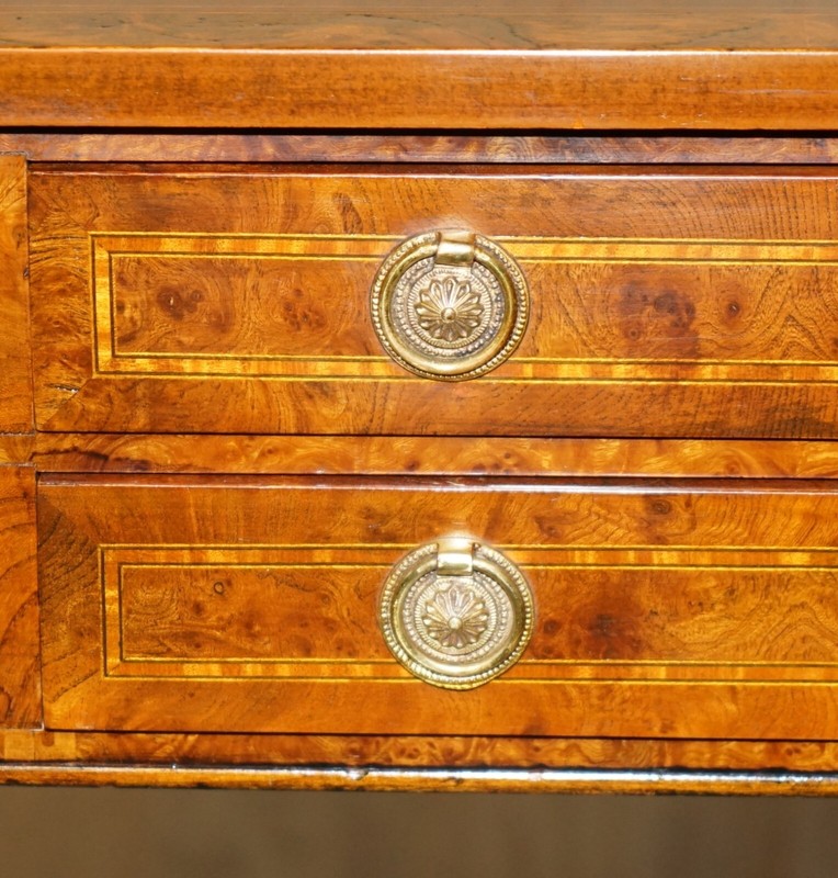 EXQUISITE CIRCA 1920 BURR ELM & SATINWOOD FRENCH POLISHED RESTORED CONSOLE TABLE gallery