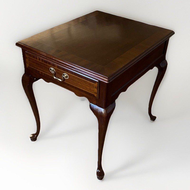 Vintage Councill Craftsmen Inlaid & Banded Mahogany Side Table with Drawer