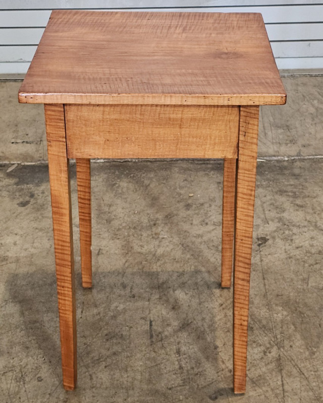 Antique Tiger Maple Federal Style Single Drawer Occasional Table Bench Made gallery