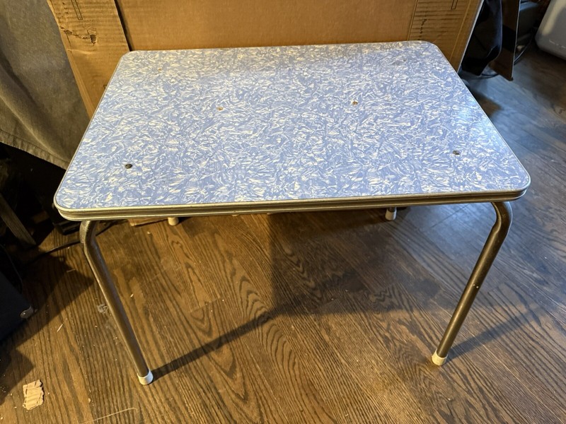 Vintage MCM Mid Century Kitchen Childrens Table Formica Chrome Blue 25x19x21