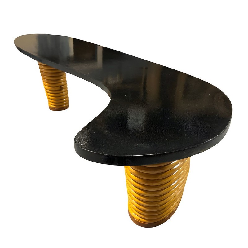 Rare Restored Rattan Amoeba L-Shaped Coffee Table w/ Stacked Legs