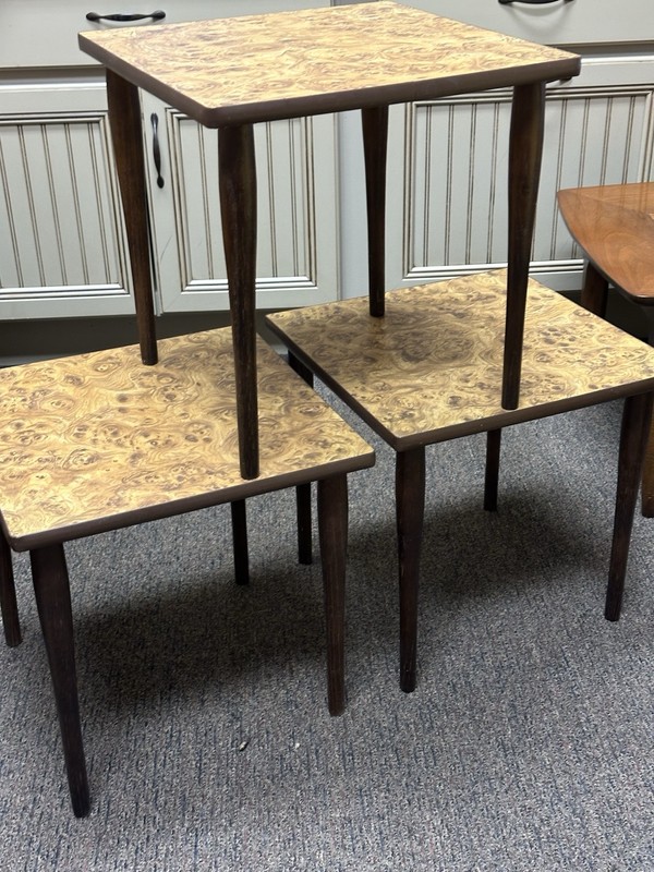 Vintage MCM Set Of 3 Faux Wood Formica Nesting Stacking Tables gallery