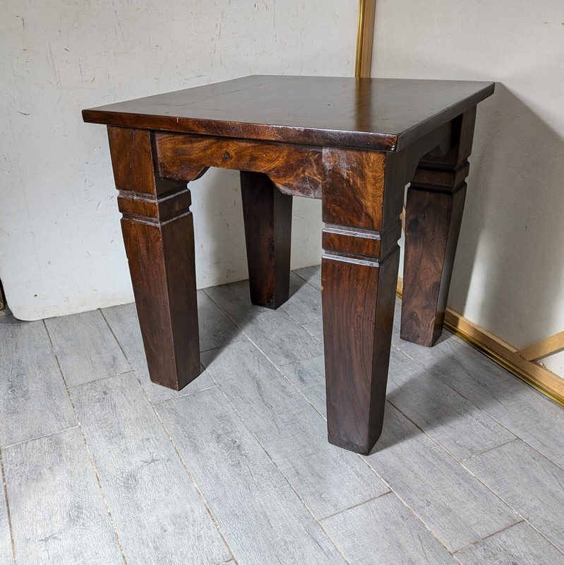 Vintage Heavy Rustic Solid Wood Asian Oriental Brutalist Side End Table W72 gallery