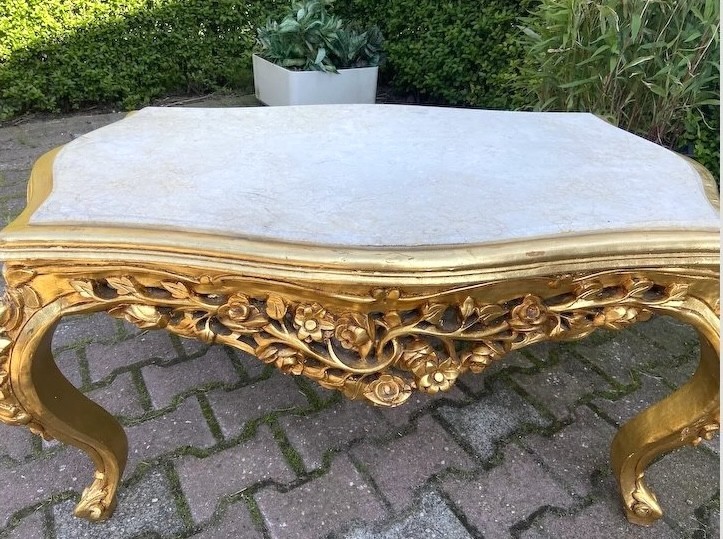 Coffee Table French Louis XVI Gold Beech Marble Vintage 1980s Elegant gallery