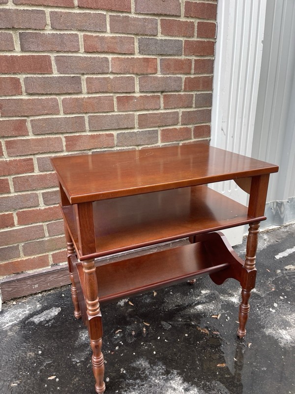 Vintage Mid-Century Bombay Co. 3 Tier Mahogany Magazine Rack Console Side Table