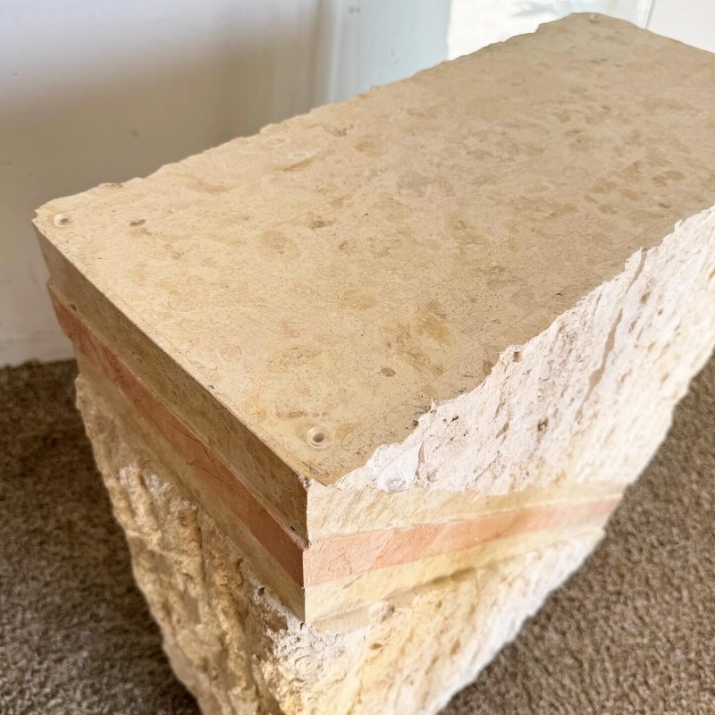 Postmodern Pink and Beige Tessellated Stone Glass Top Console Table gallery