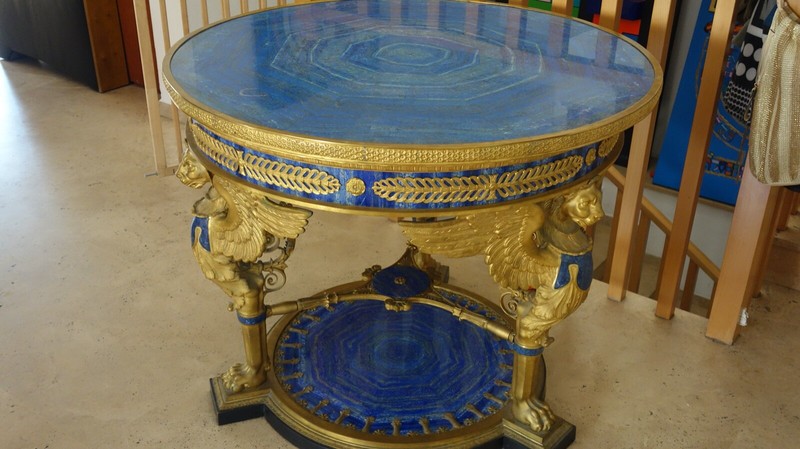 Large Empire Style Gilt and Patinated Bronze and Lapis Lazuli Centre Table