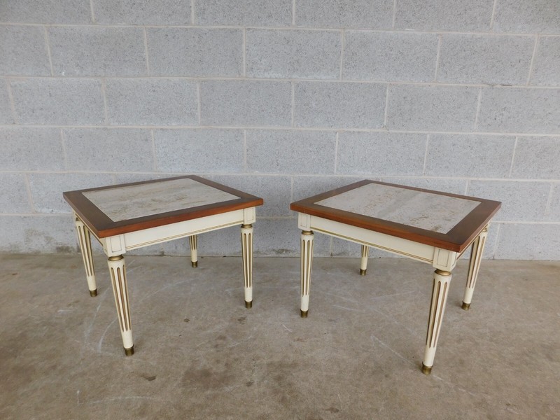 Townsend Furniture French Louis XVI Style Marble Top End Tables – a Pair