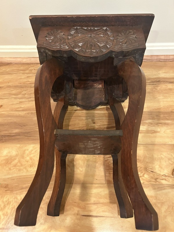 Antique Chip-Carved Walnut Accent Table - Arts & Crafts / Folk Art -18" gallery