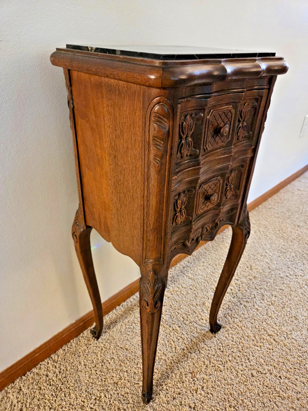 Vintage Marble Top Small 2 Drawer Ornate Carved Table French / Italian Stand gallery