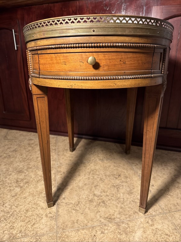 VTG Antique Baker Furniture Accent table 28”-20”-25” Brass Heart Filigree RARE! gallery