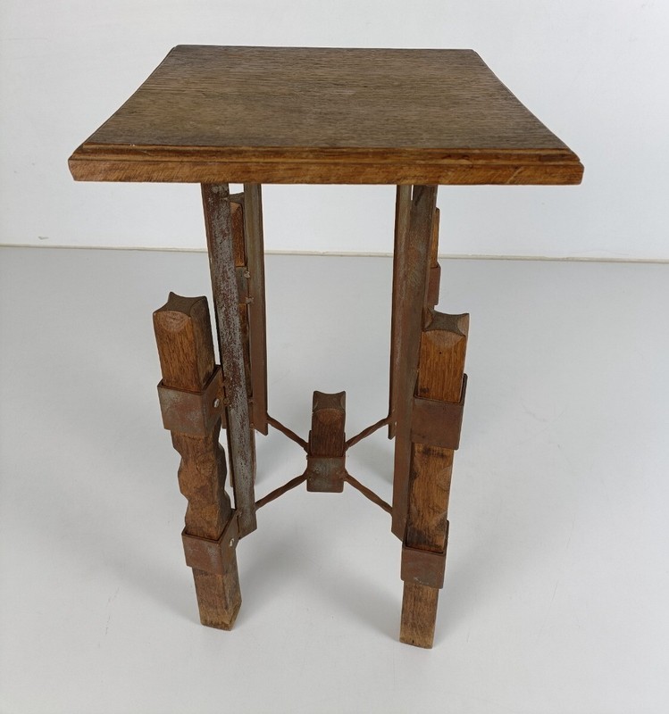 Industrial Steampunk Rustic Pedestal Plant stand Side table Wood Iron funky vint gallery