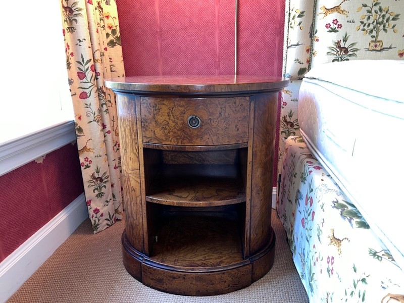 George III Style Burl Walnut Oval Single Drawer Accent Side Table gallery