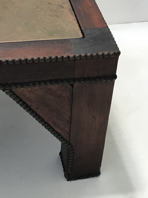 Early 20th Century English Arts & Crafts Copper Nailhead Wood Table gallery