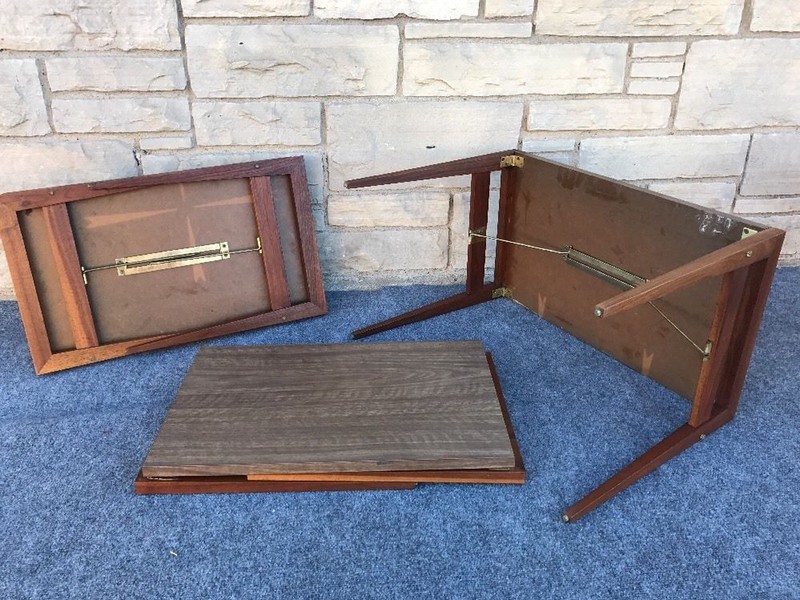Mid Century Modern Brown Saltman John Keal Coffee Table w/ Folding TV Tables gallery