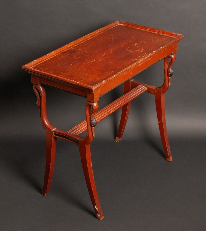 Vintage Empire Style End Table Hand Carved & Painted Swans Painted Gold Stars gallery