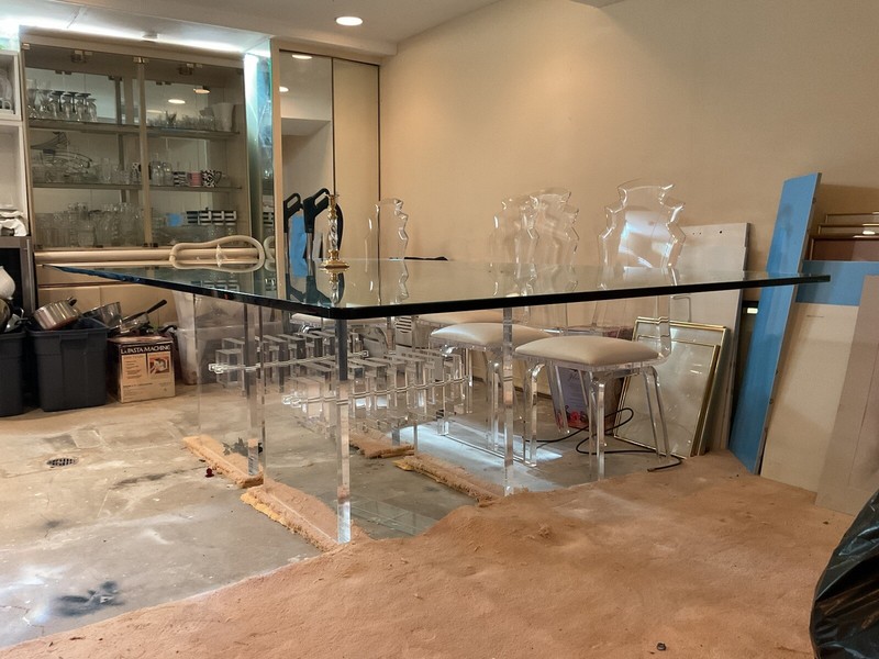 VINTAGE LUCITE BASE & MASSIVE GLASS TOP DINING SET! Priced To Sell! USA Made. gallery