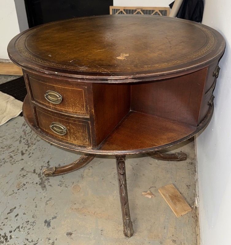 1930s Duncan Phyfe ~ Leather Top Rotating Library Drum Table ~ Mahogany ~ EUC!