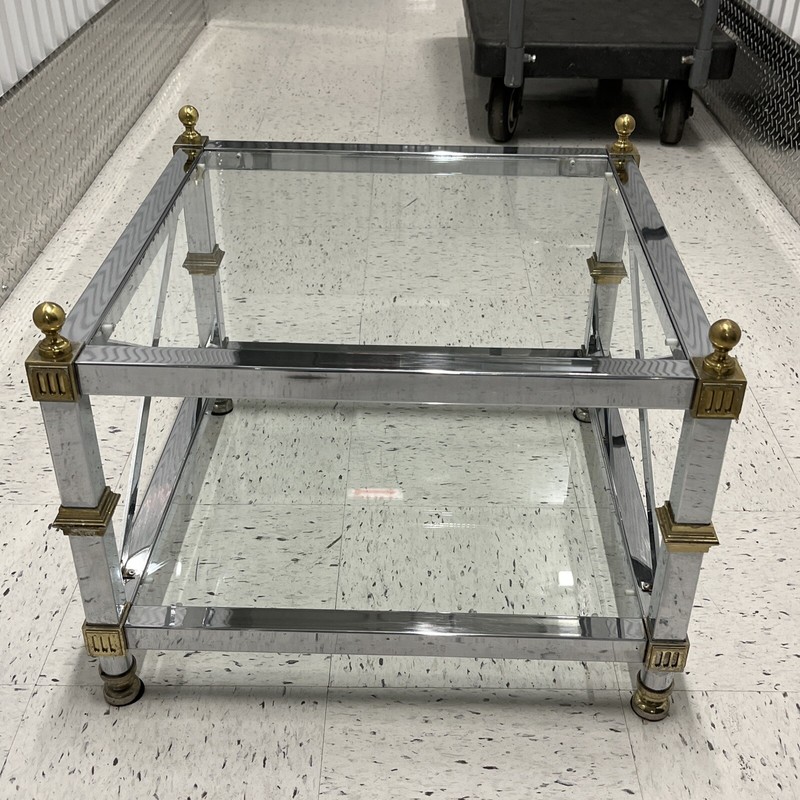 Vtg. Mid Century Maison Jansen Square Chrome Brass Glass X-Base Side End Table gallery