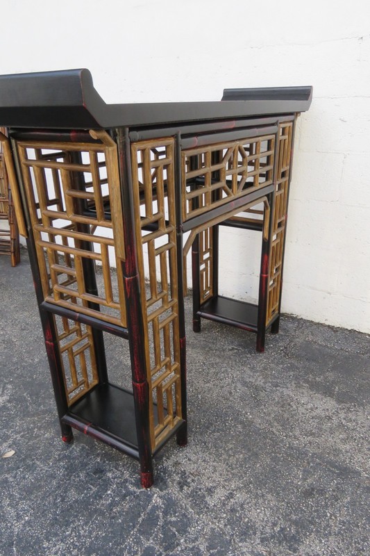 Hollywood Regency Asian Distressed Painted Small Narrow Console Entry Table 6150 gallery