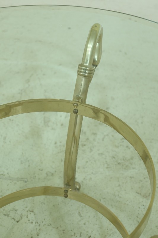LF32258EC: Pair Brass & Glass Swan Head Occasional Tables gallery