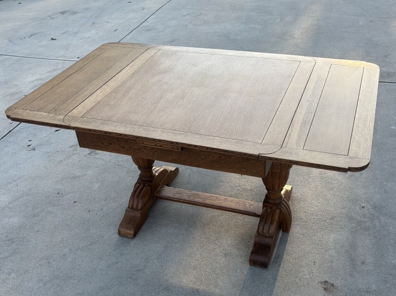 Antique English Ornate Wood Expanding Oak Pub Table gallery
