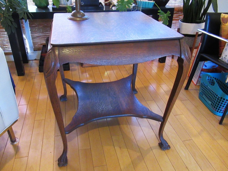 Antique Tiger Oak Parlor Table 29" Tall 24" Square Shelf Claw Feet PICK UP ONLY!