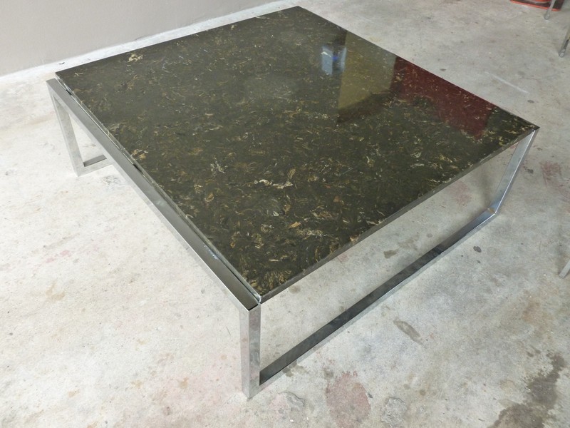 LARGE SLEEK 70'S ITALIAN STYLE ARCHITECTURAL CHROME AND MARBLE COFFEE TABLE gallery