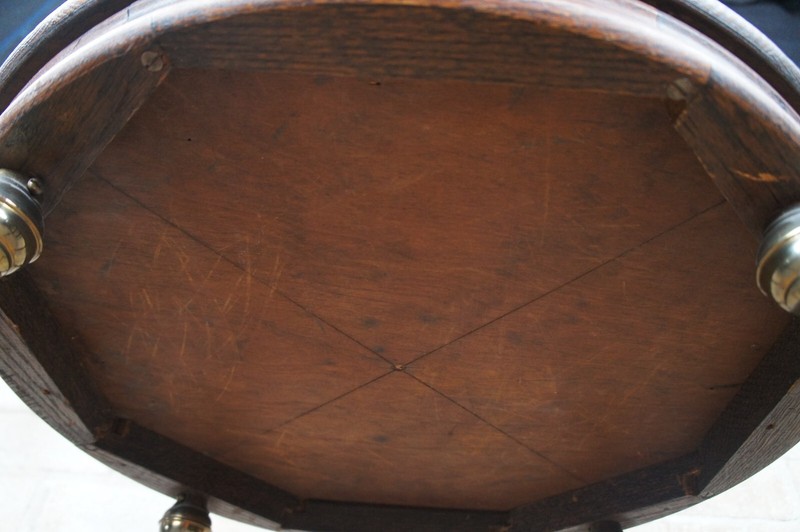 Mid Century French Empire Style Oak & Brass Round Gueridon Side End Table 25" gallery