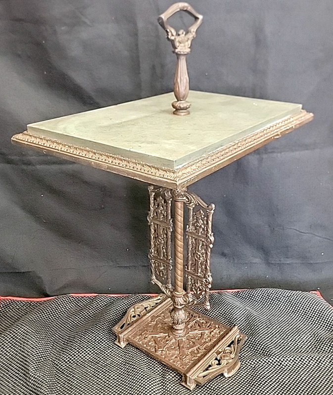 Art Deco Iron and Slate Top Side Table Stand Surface 29″H