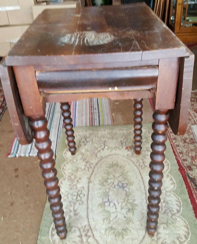Drop Leaf Side End Table Waterfall Drawer, Early 19th Furniture American c1840 gallery